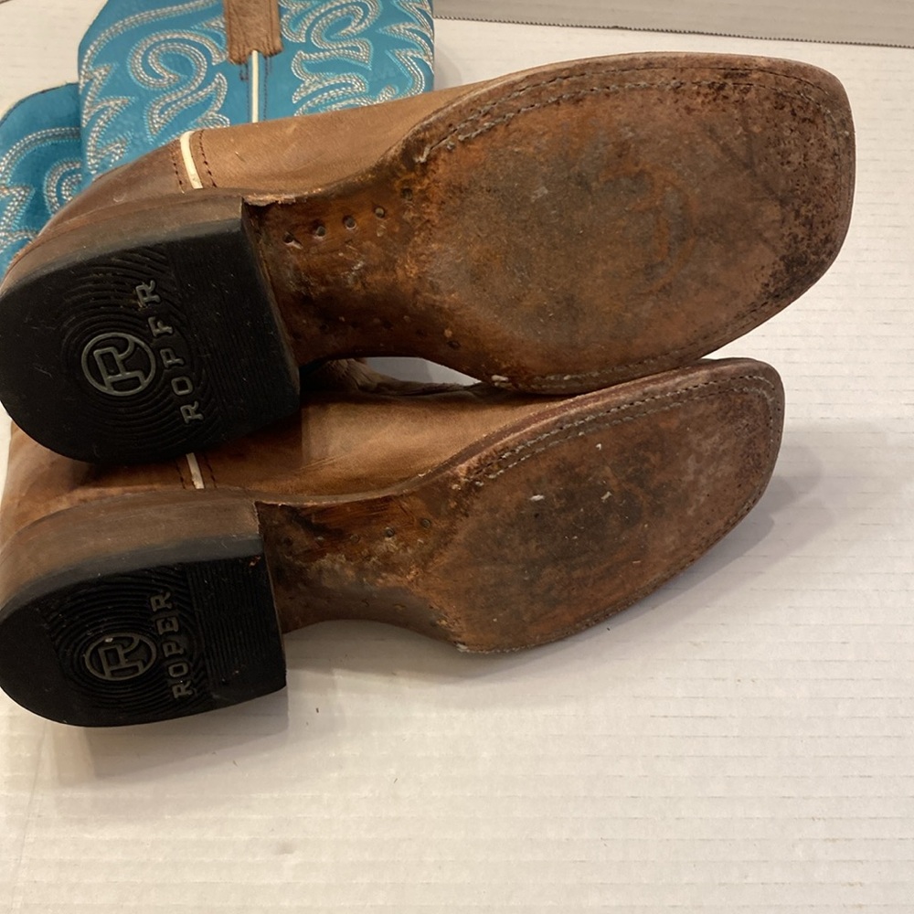 ROPER Womens Turquoise Square Toe Boots Mid Calf Low Heel 1-2", Size 5.5 - Picture 14 of 16